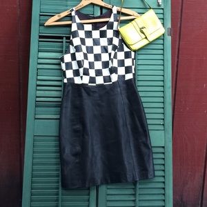 Cache Vintage Leather black and white Taxi dress